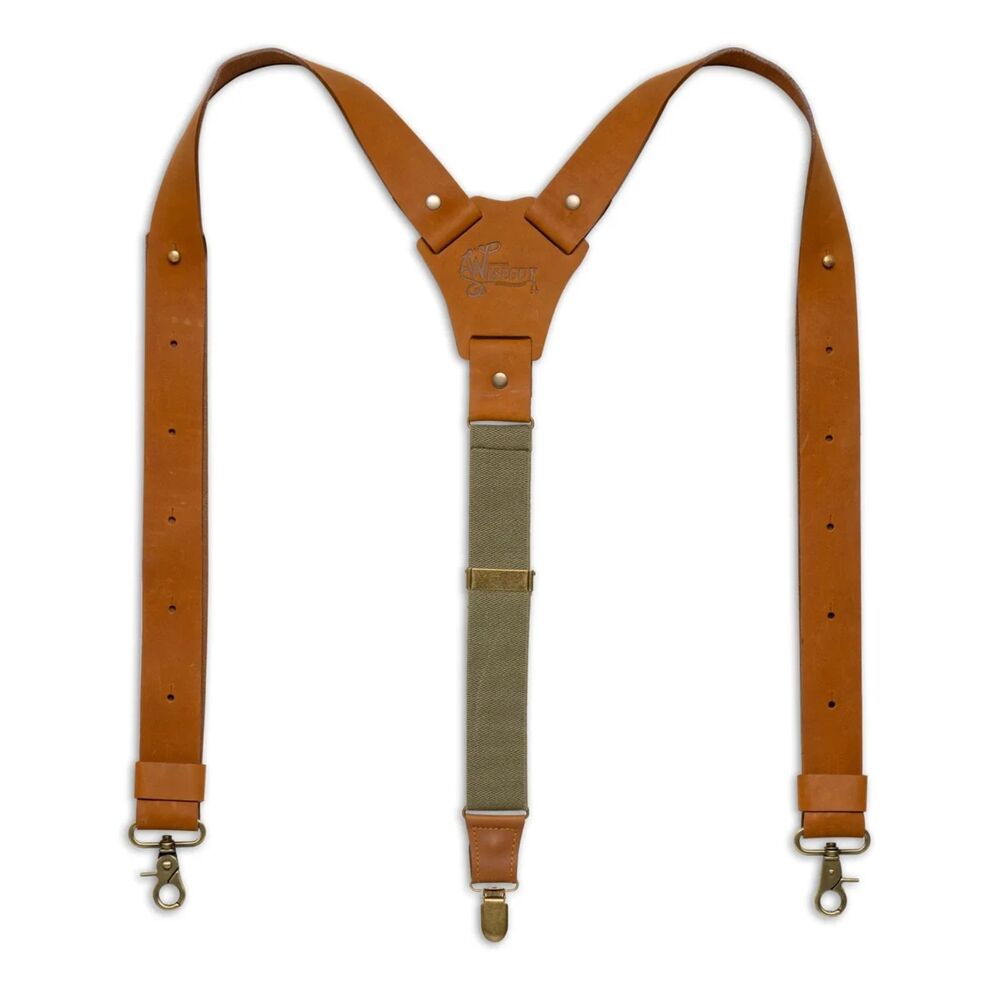 Wiseguy Camel Brown Army Green Crazy Horse Flex Wide Leather Suspenders Mens